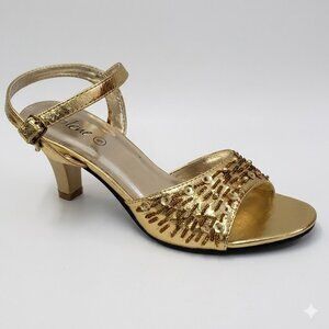 Metallic Gold Beaded High Heels